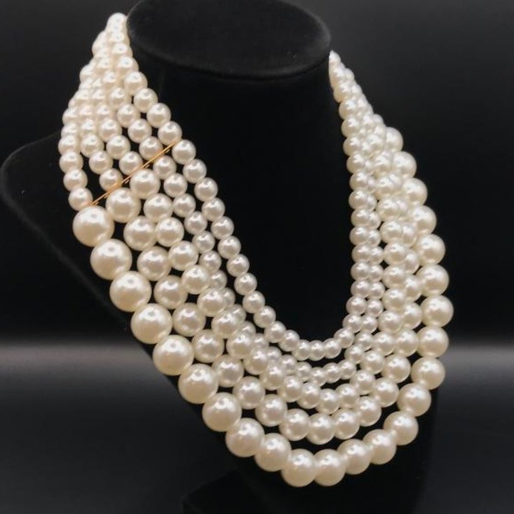 Multi Layer Graduated Faux Pearl Necklace - Picture 2 of 7